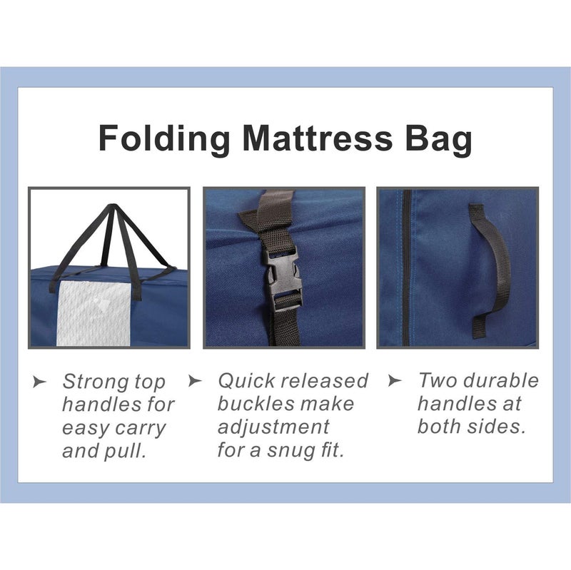 HYPER VENTURE Folding Mattress Storage Bag - Durable Carry Case Fits for Tri-Fold Up to 6 inches Queen Mattress, Navy - Image 3